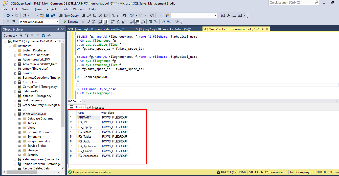 Multiple Filegroups in Database